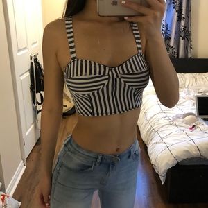 Blue white striped crop top bralette